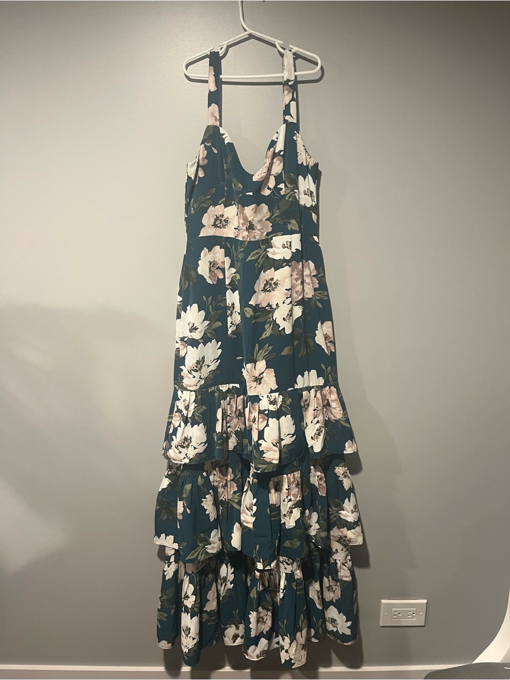 Abercrombie Drama Ruffle Tiered Maxi Dress Green Floral Size Small